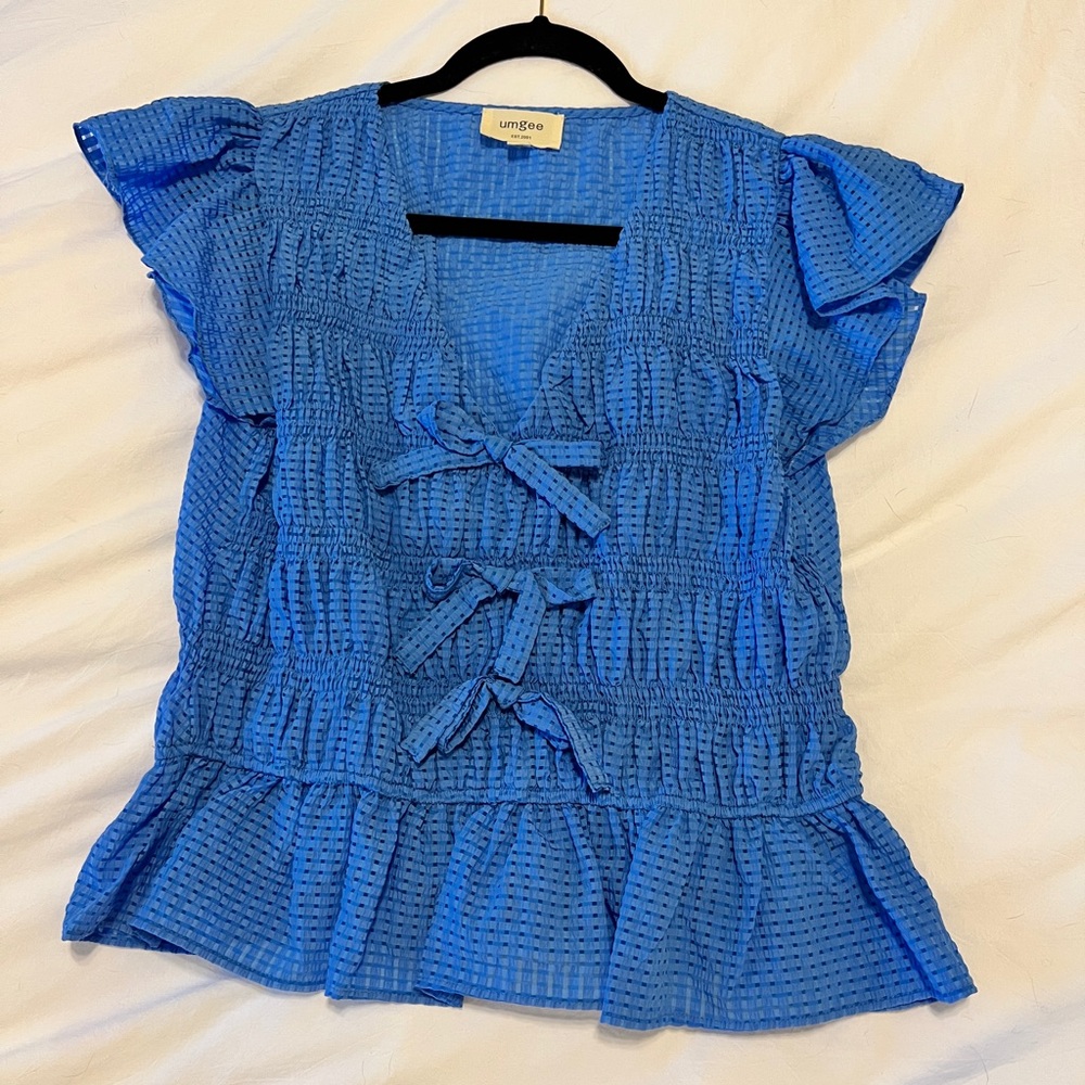 Umgee Azure Ruffle Sleeve Blouse - Picture 2 of 3